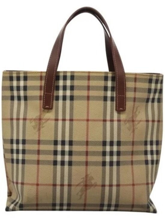 BURBERRY Nova Check Hand Bag PVC Beige Brown gold Auth BD438 - Picture 2 of 15